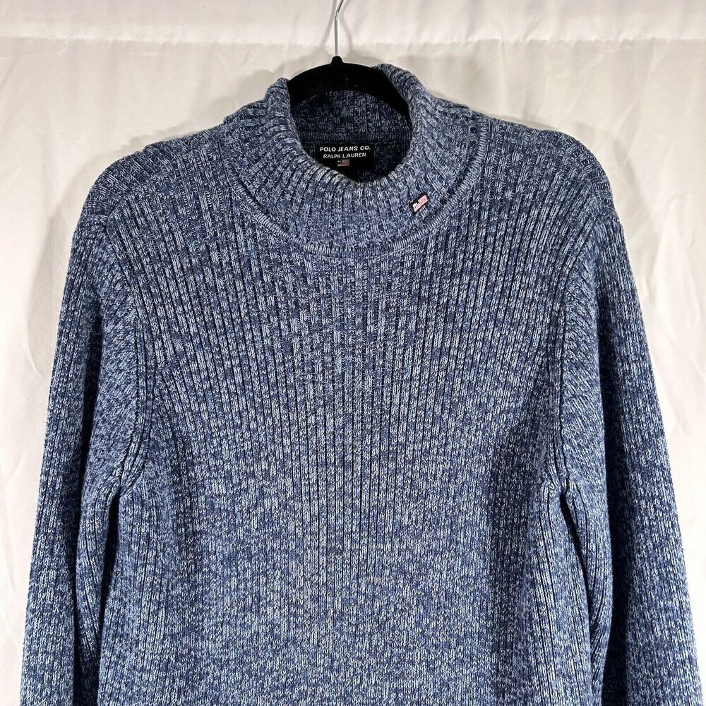 Polo Jeans Co Sweater SZ Medium Blue Ribbed Turtle Neck Long Sleeve - Picture 2 of 9